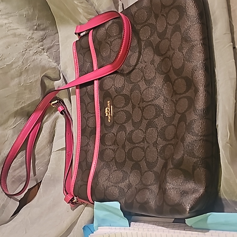 Coach Crossbody Bag with Zipper - Pink and Signature Coach Design - NWT